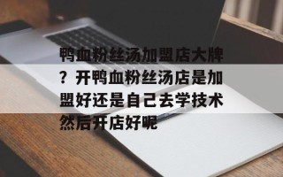 鸭血粉丝汤加盟店大牌？开鸭血粉丝汤店是加盟好还是自己去学技术然后开店好呢