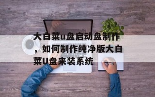 大白菜u盘启动盘制作，如何制作纯净版大白菜U盘来装系统