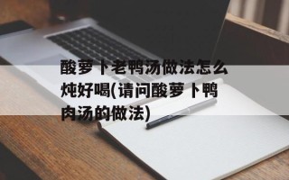 酸萝卜老鸭汤做法怎么炖好喝(请问酸萝卜鸭肉汤的做法)