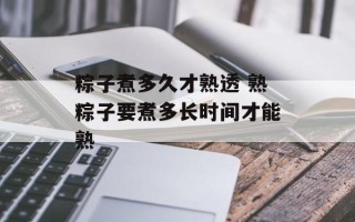 粽子煮多久才熟透 熟粽子要煮多长时间才能熟