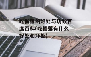 吃榴莲的好处与功效百度百科(吃榴莲有什么好处和坏处)